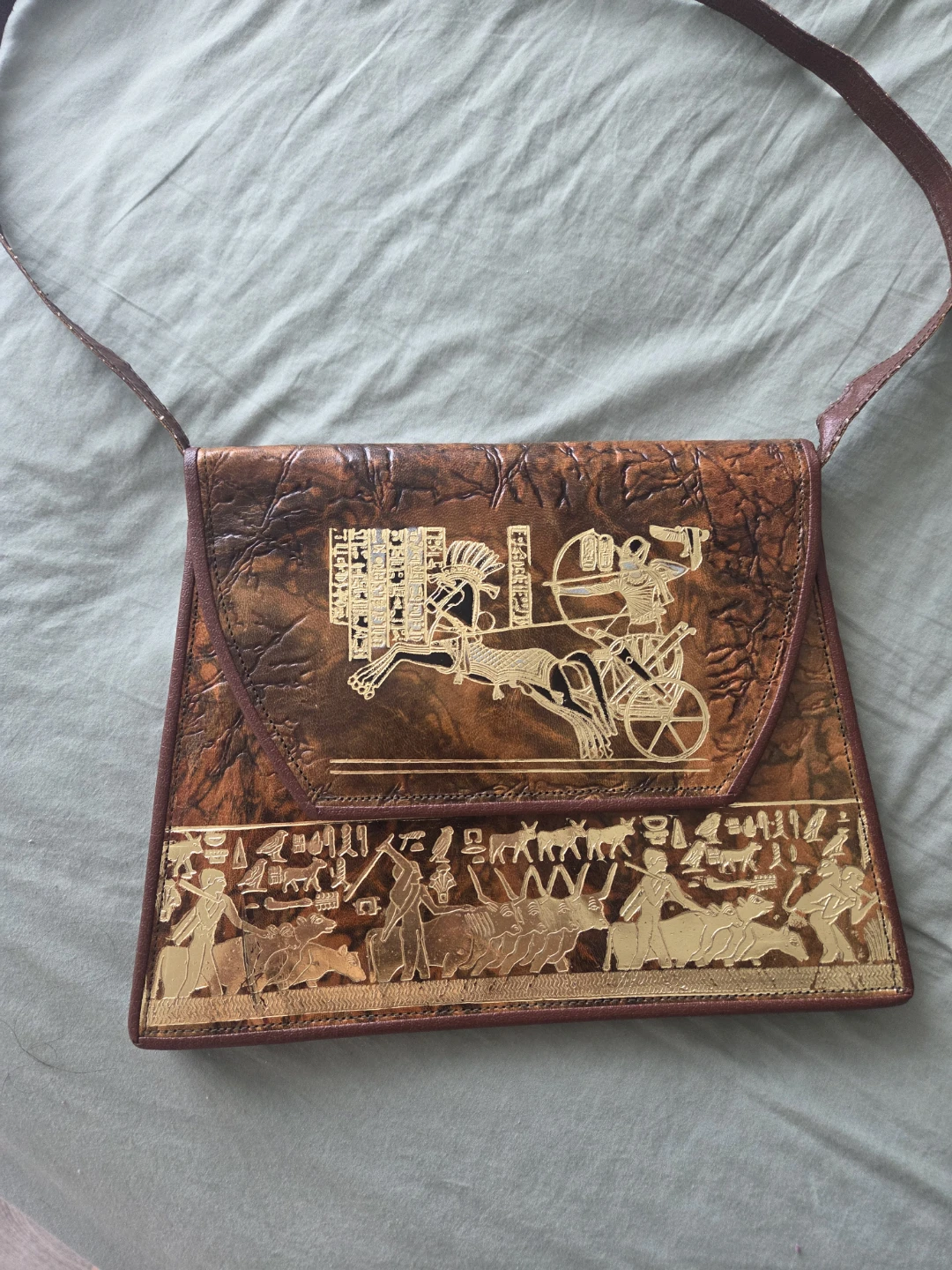 Handmade Egyptian Themed Leather Shoulder Bag