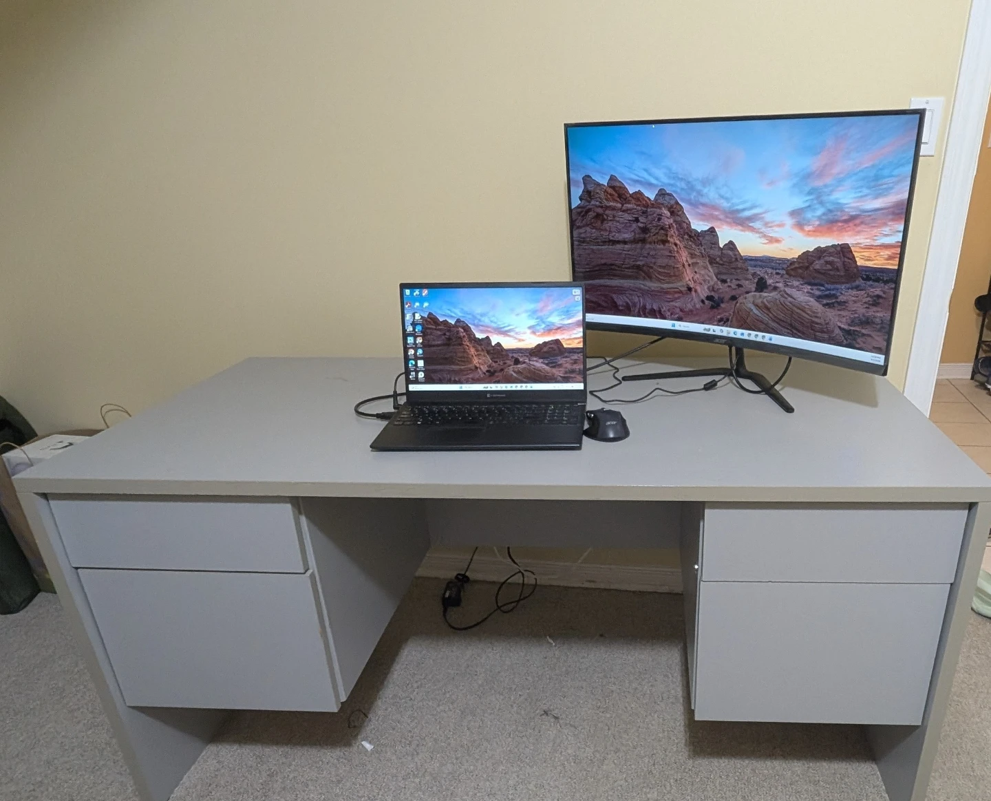 Grey Four Drawer Desk