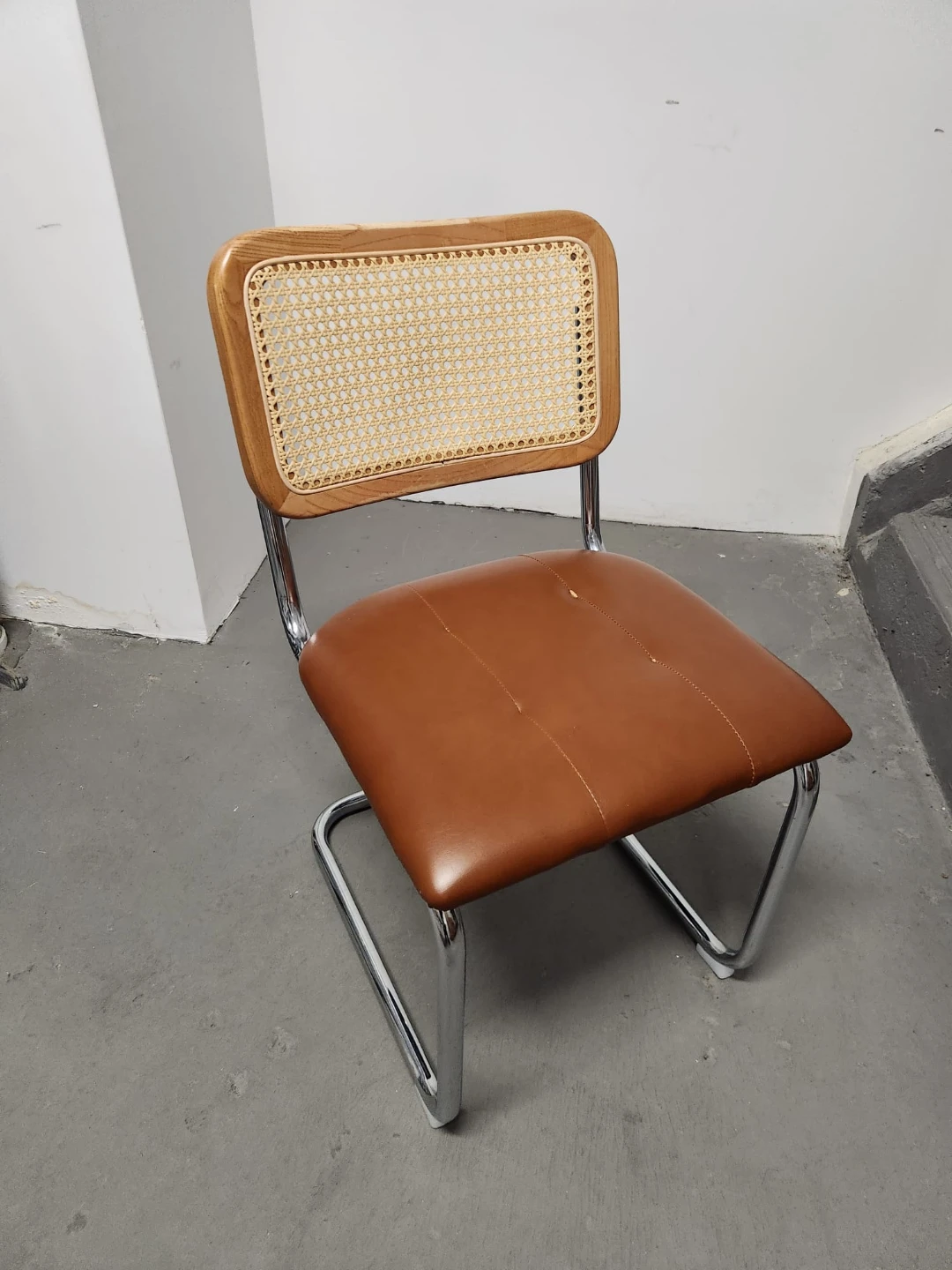 Set of two cane and leather dining chairs - photo 2