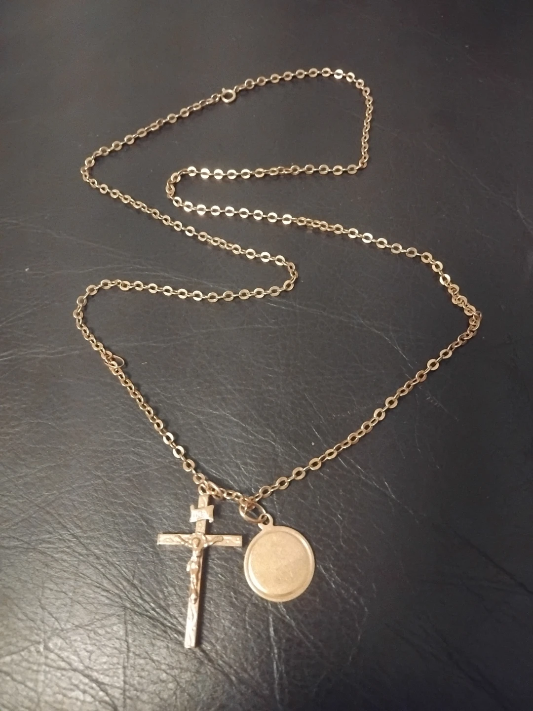 18k Gold Cross and S. Rocco Pendant Necklace