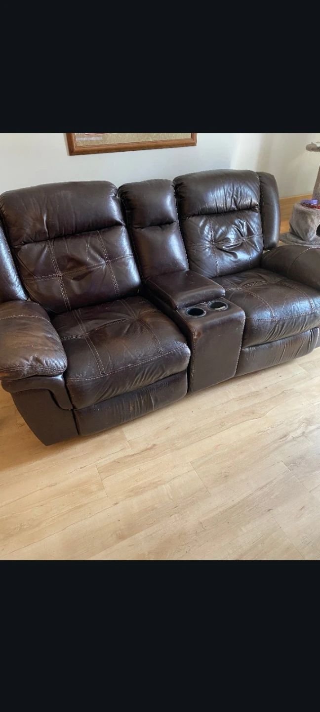 Dark brown leather reclining sofa