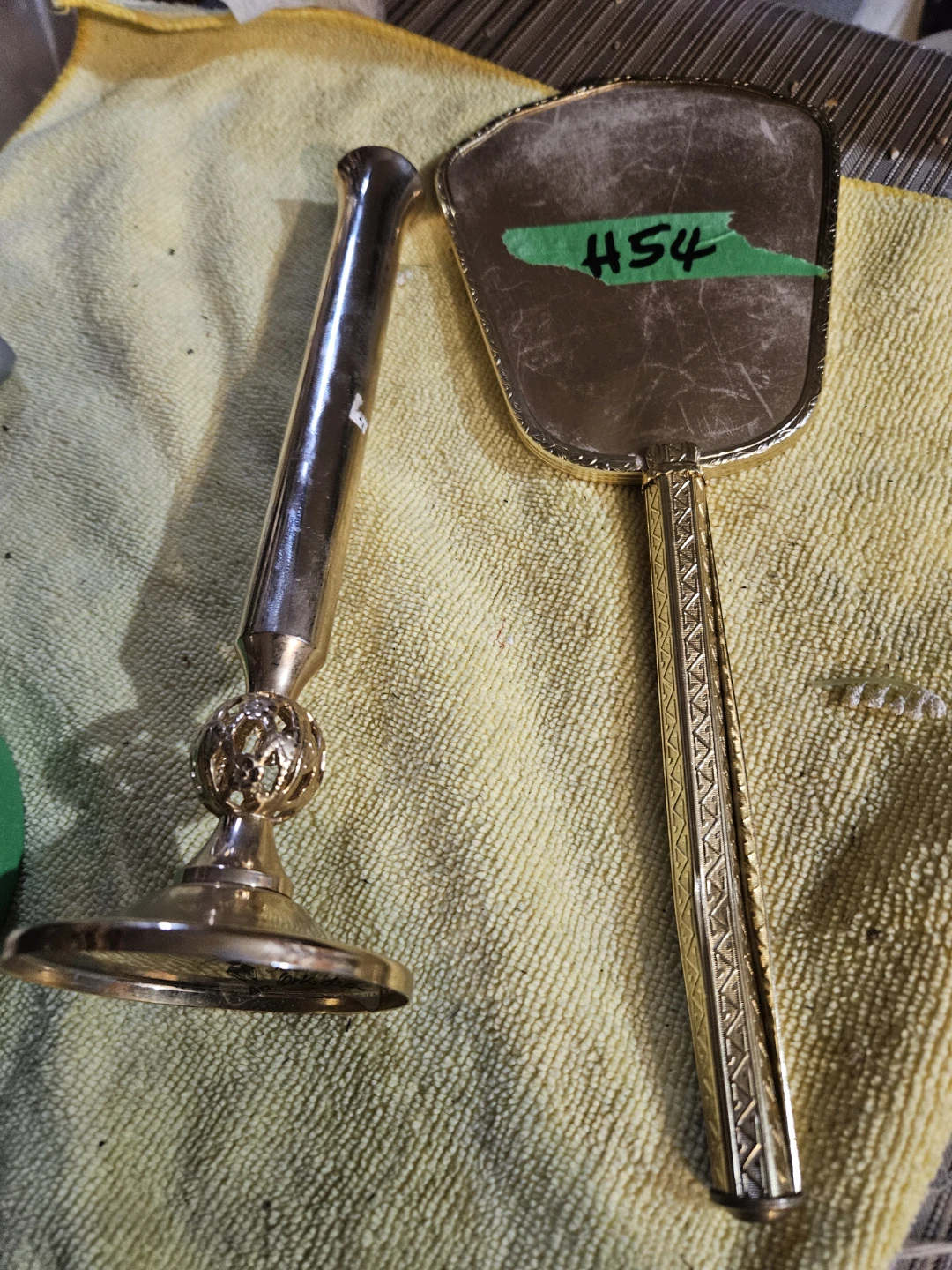 Vintage Brass Hand Mirror and Bud Vase Set - photo 5