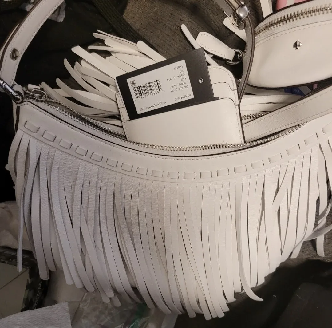 Kate Spade True White Fringed Leather Duo Xbody Bag