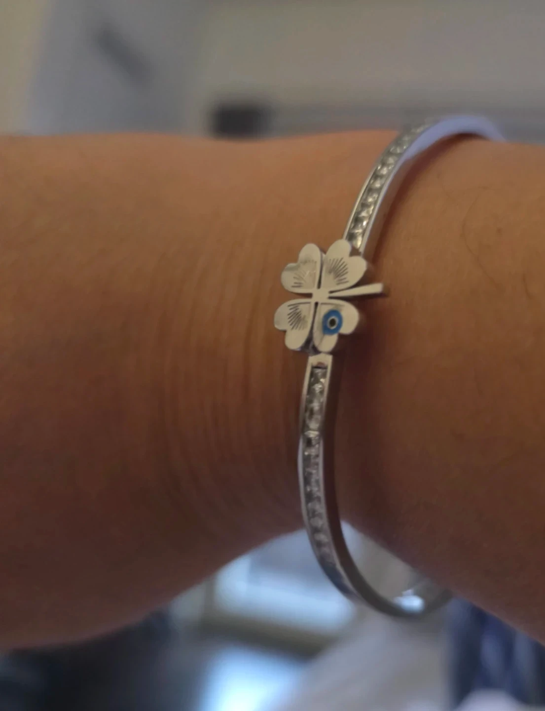 Silver-Tone Four-Leaf Clover Bangle