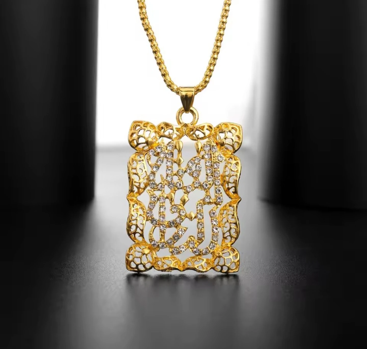 Gold Tone Arabic Calligraphy Pendant Necklace