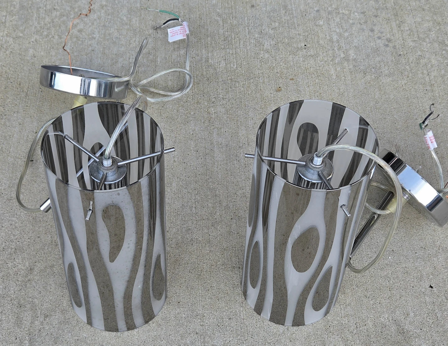 Two Chrome and Glass Pendant Lights