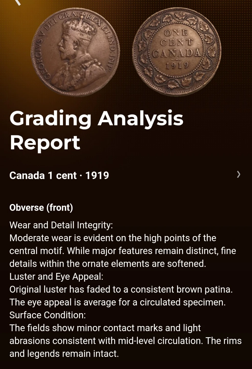 1919 Canadian One large Cent. - photo 3