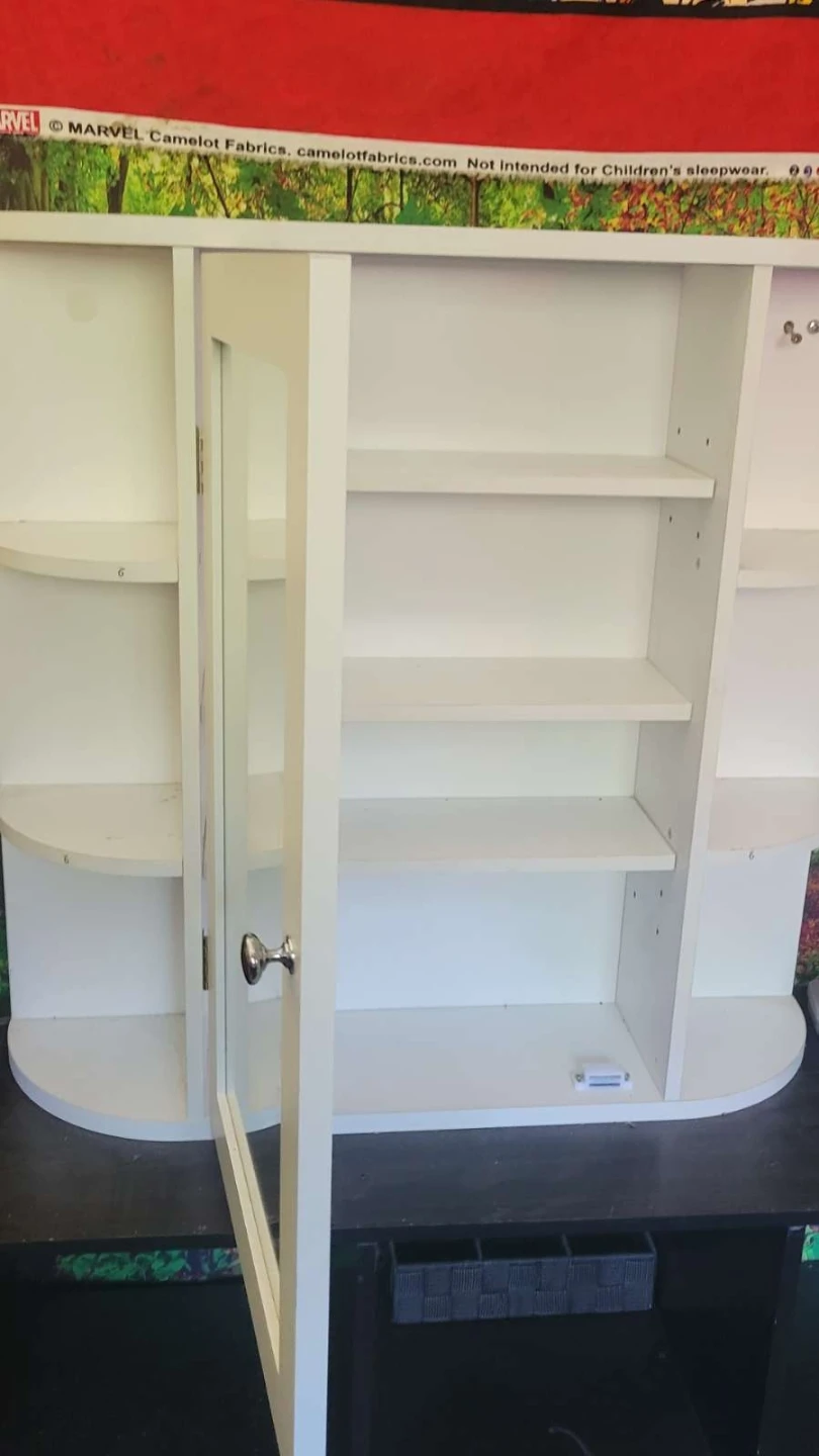 White Wall Cabinet with Mirrored Door and Shelves - photo 2