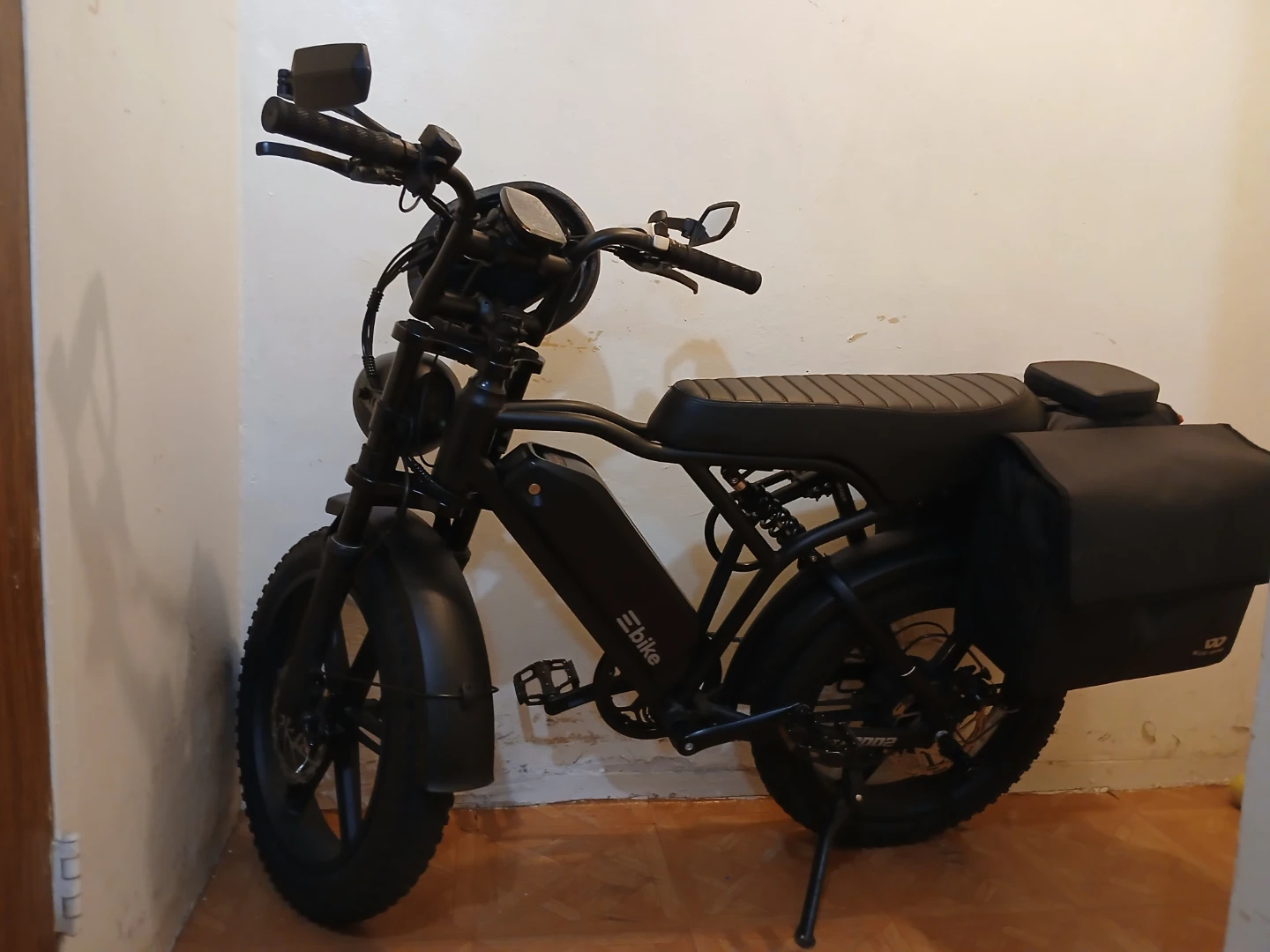 Black Electric Bike with Saddlebags