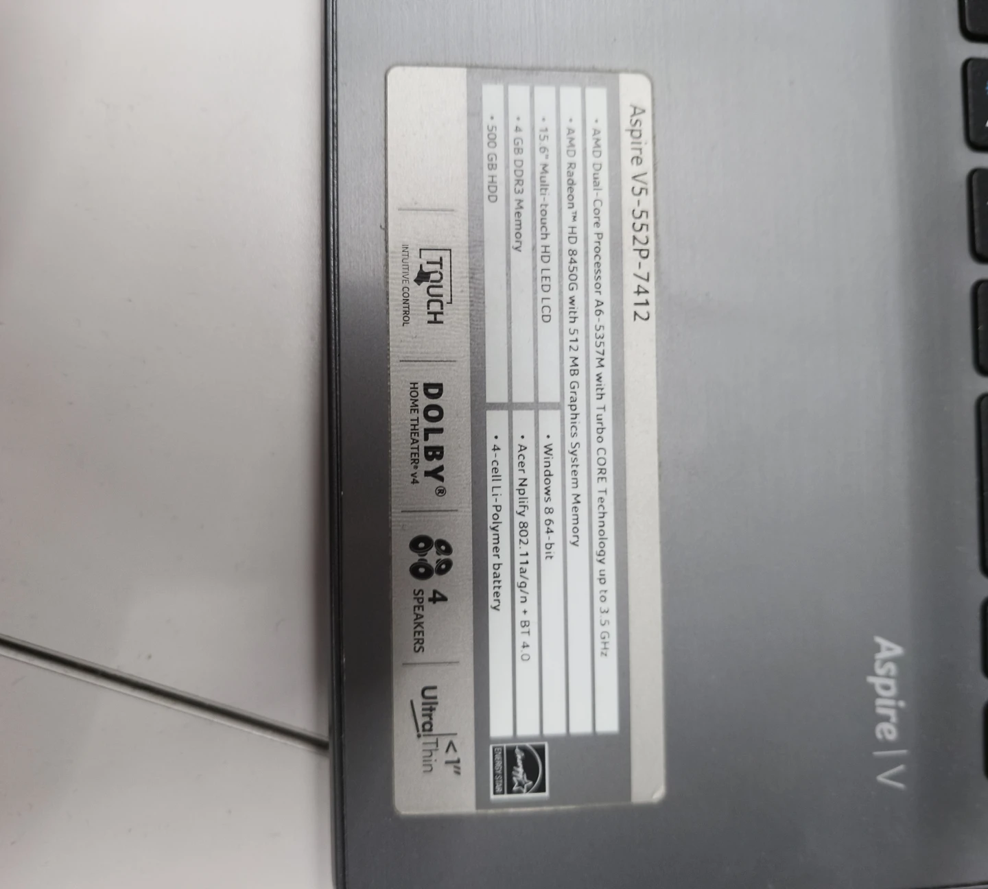 Old Acer Aspire V5-552P-7412 Laptop - photo 2