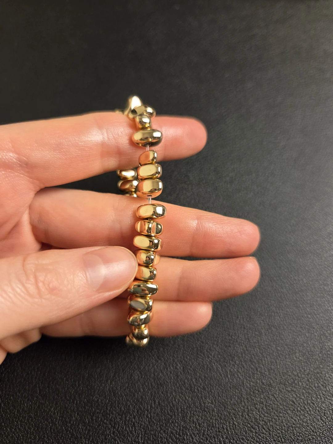 Gold Hematite Beaded Stretch Bracelet 🏈 - photo 2