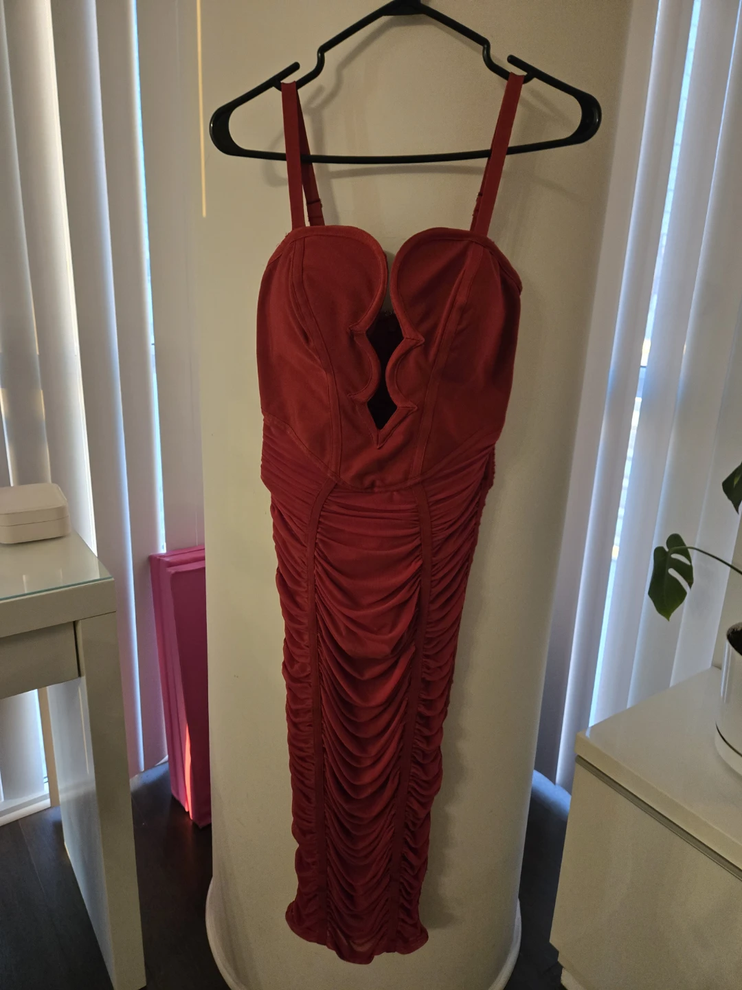 Fashion Nova Red Ruched Midi Dress - photo 3