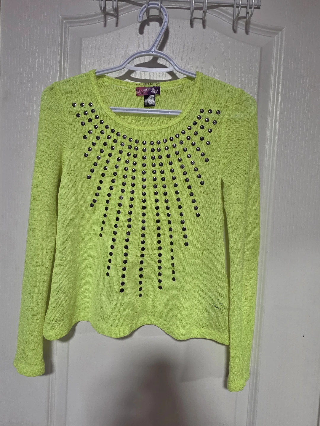 Self Esteem Neon Yellow Studded Long Sleeve Knit Top