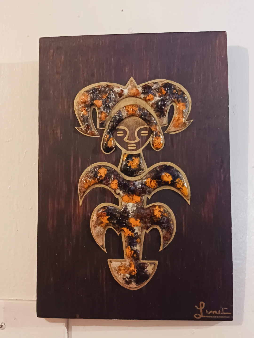Mexican Tribal Kukulkan brass, copper& ceramic inlaid plaque - photo 4