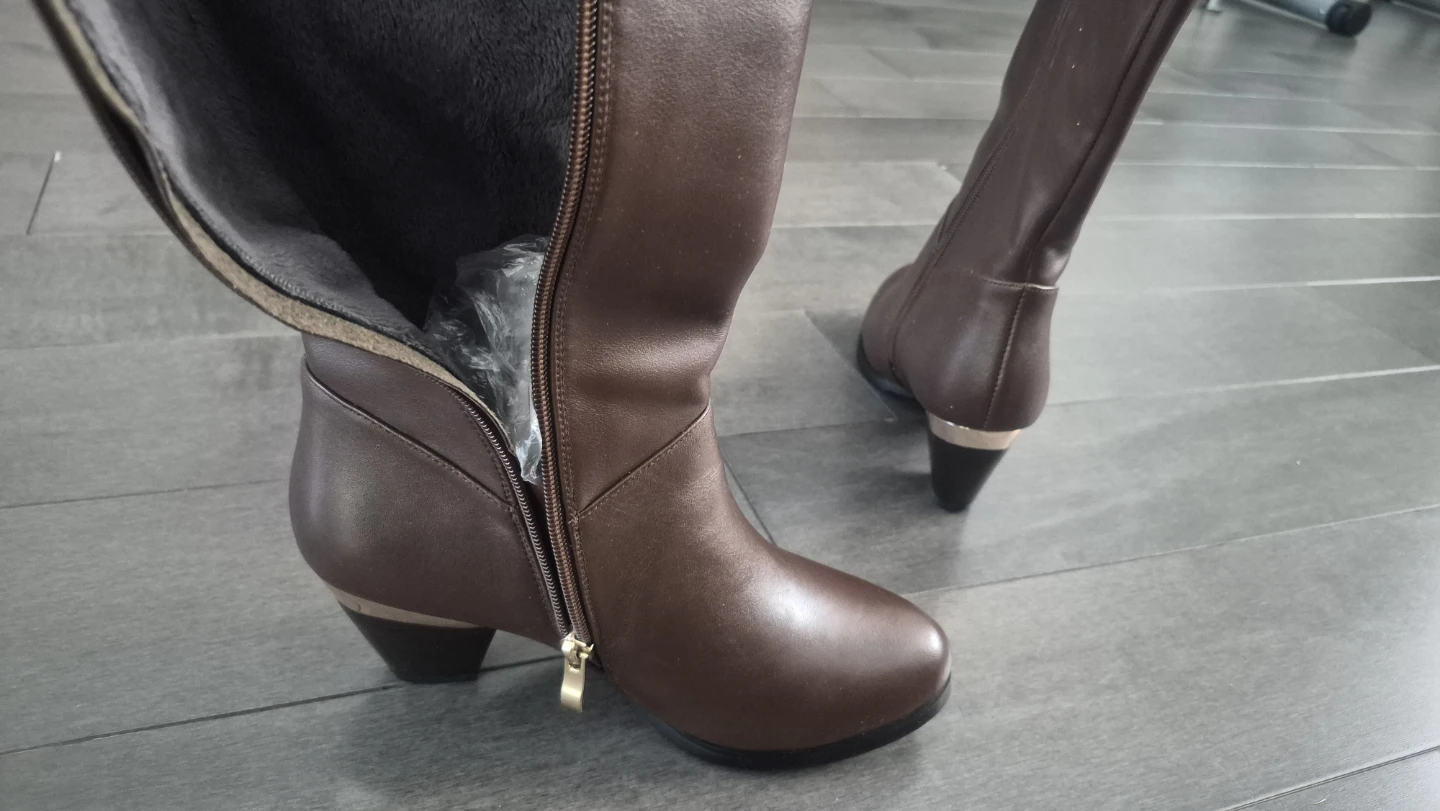 NEW Women's Brown Leather Mid-Calf Boots – Fleece Lined, US 7 - photo 5