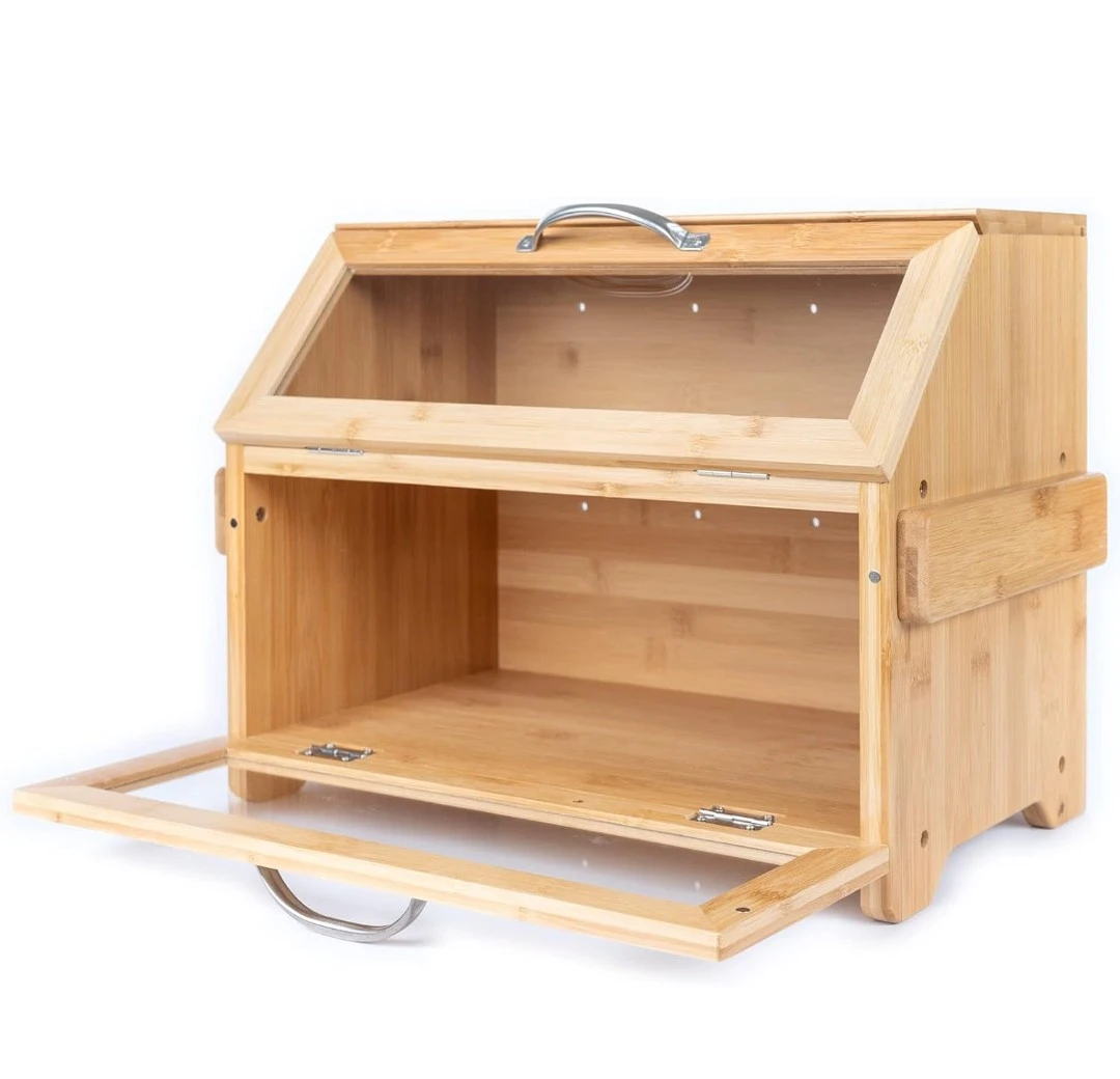 New Large Two-Tier Bamboo Bread Box with Cutting Board - photo 4