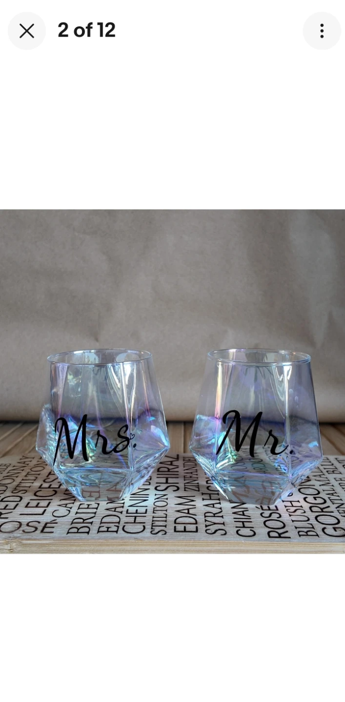 Mr. & Mrs. Diamond Cut Tumbler Glasses - photo 3