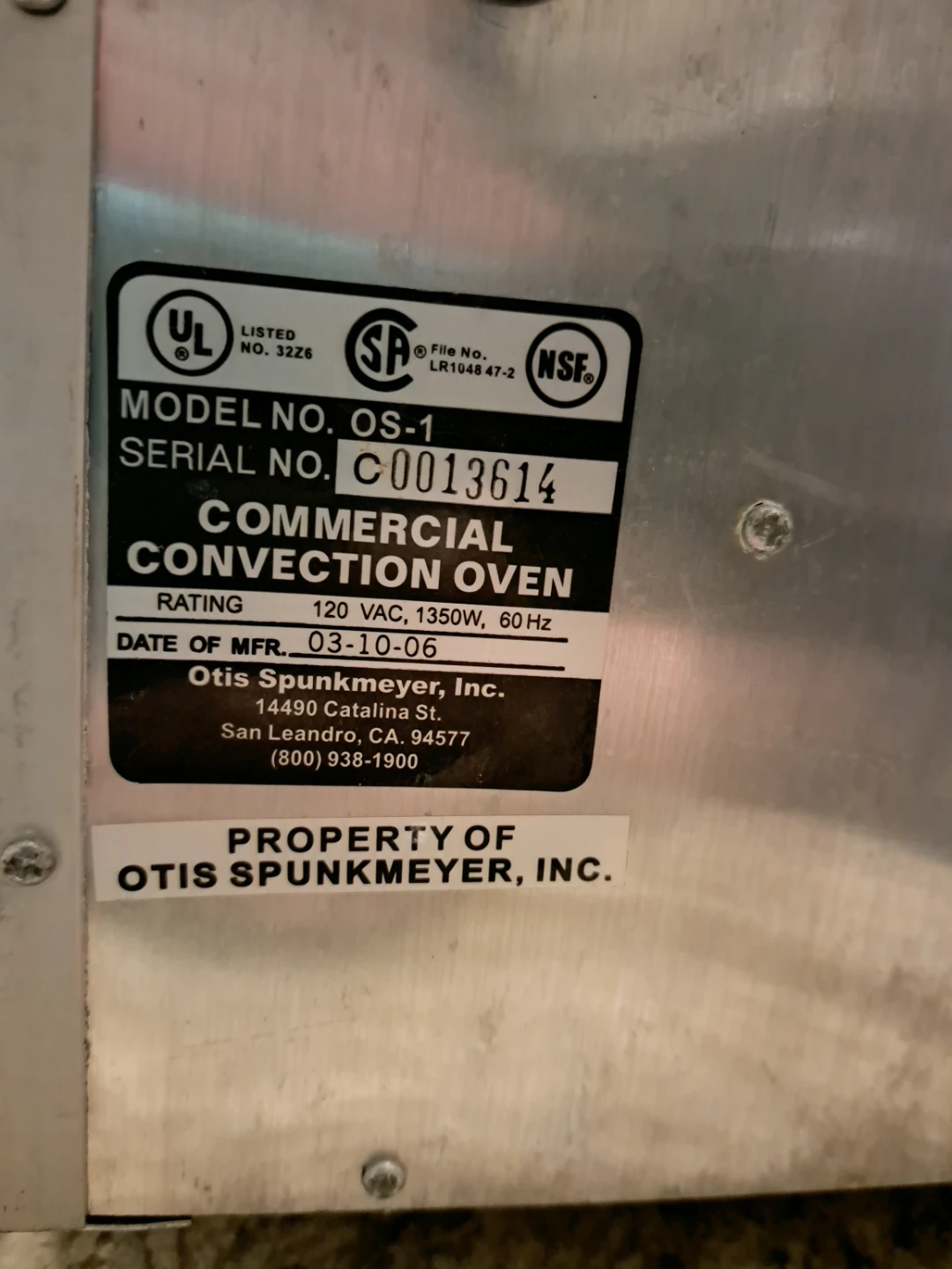 Otis Spunkmeyer Commercial Convection Oven OS-1 - photo 4