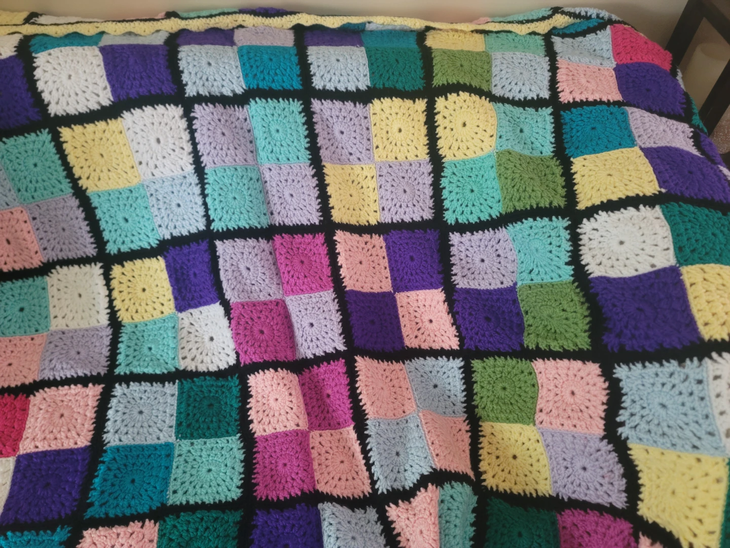 Handcrafted Crochet Granny Square Blanket 80" × 85"
