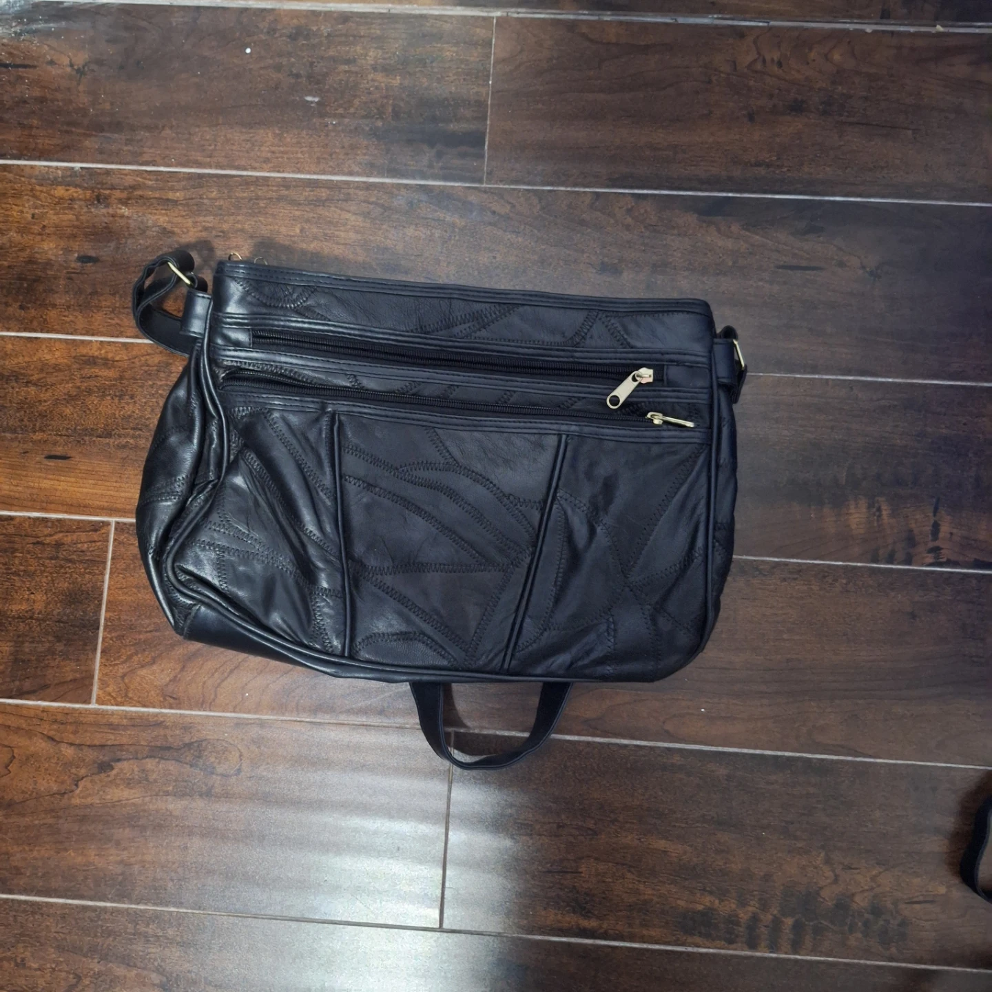 Black Leather Patchwork Shoulder Bag