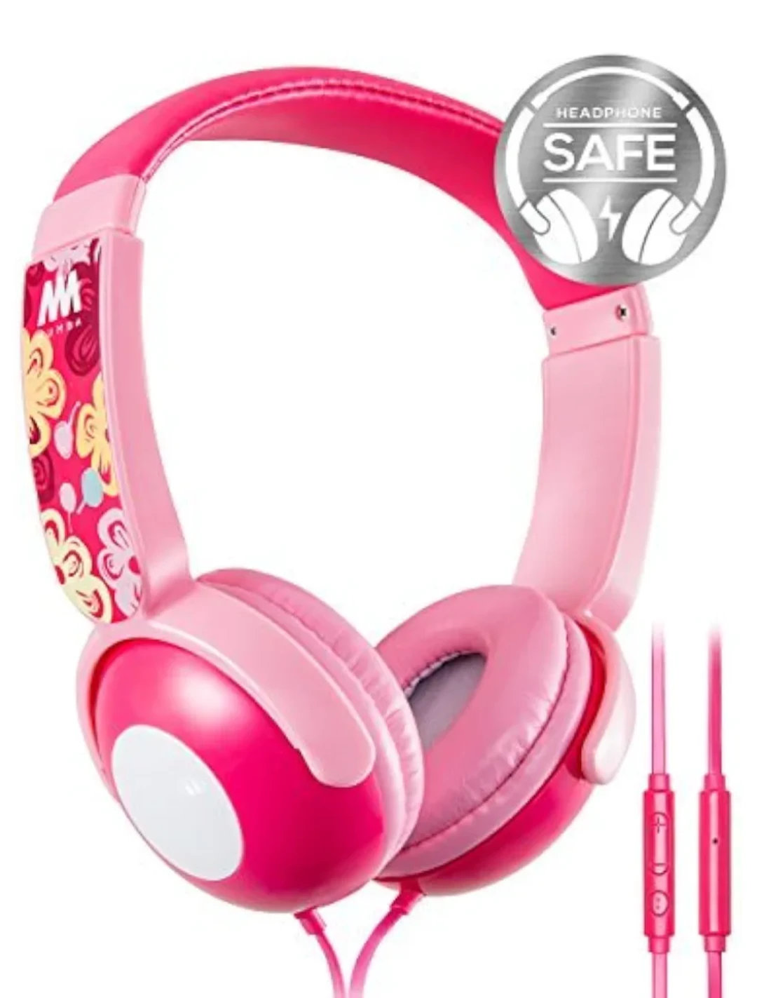 Kids Wired Safe Volume Headphones Pink Floral