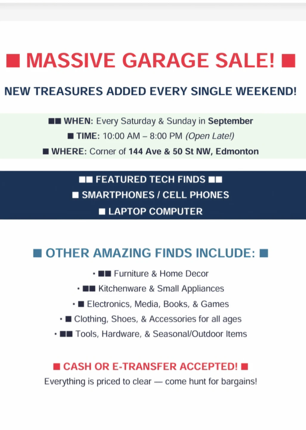 GARAGE SELL ! ALL SEPTEMBER LONG !