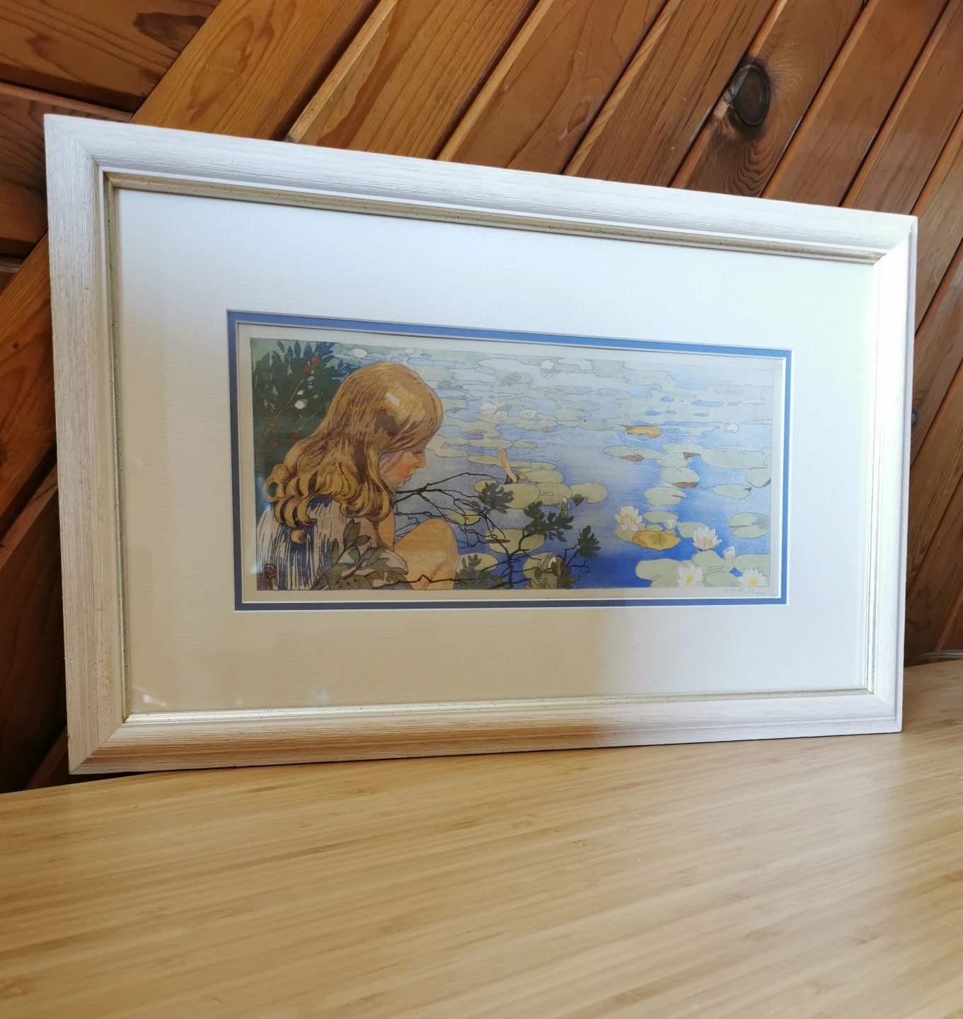 Vintage W.J. Phillips “Picking Waterlilies” Framed Art Print - photo 4