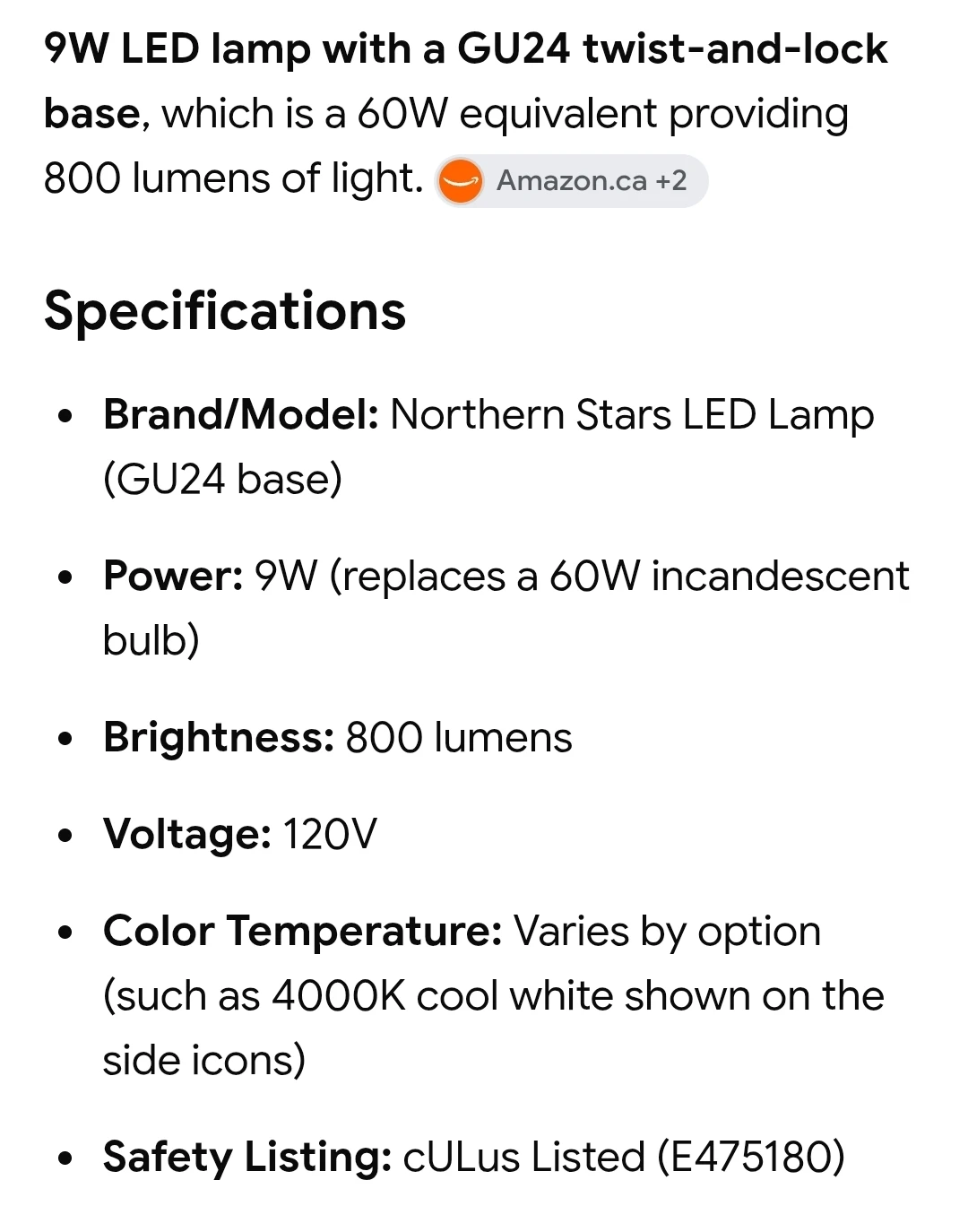 BNIB - 2pkNorthern Stars LED GU24 Light Bulb 9W - photo 2