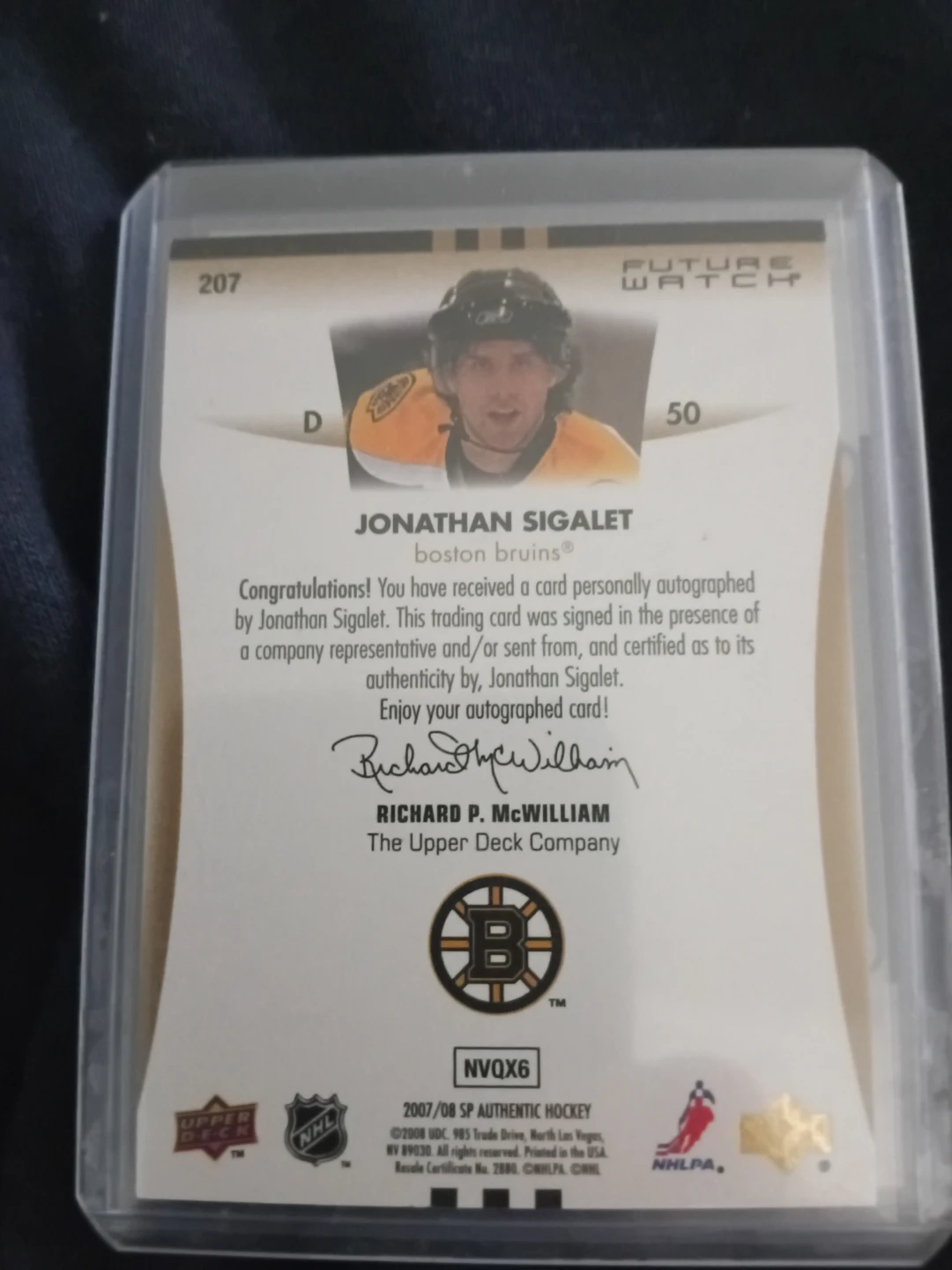 Jonathan Sigalet 2007-08 SP Authentic Future Watch Auto - photo 2