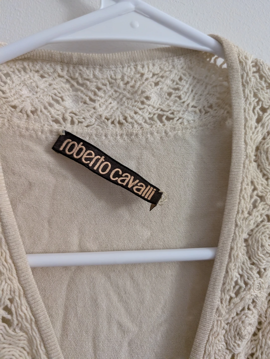 Vintage Roberto Cavalli Cream Crochet Fringe Top - photo 3