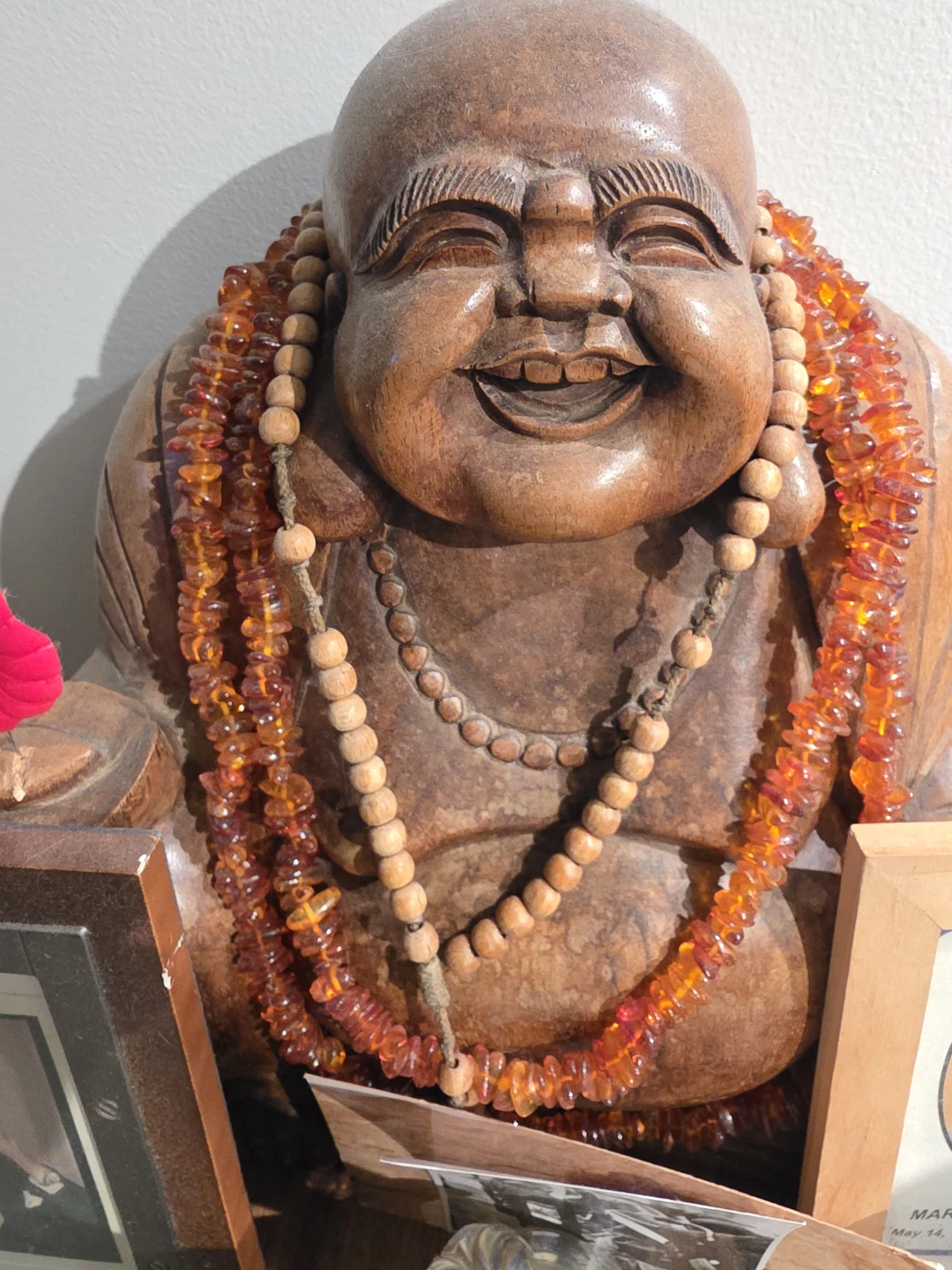 Wooden Laughing Buddha Statue