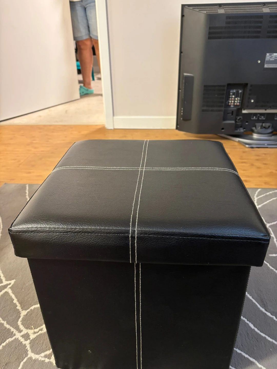 Black Faux Leather Storage Ottoman - photo 2