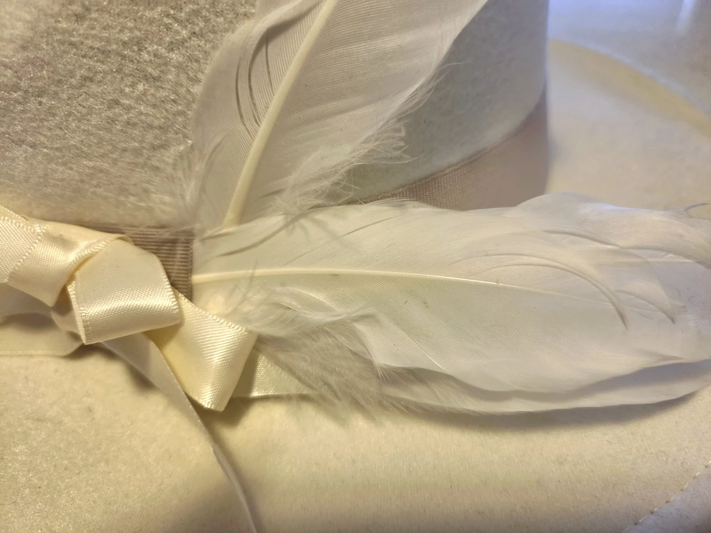 White Fedora with Ribbon and Feather Detail - photo 3