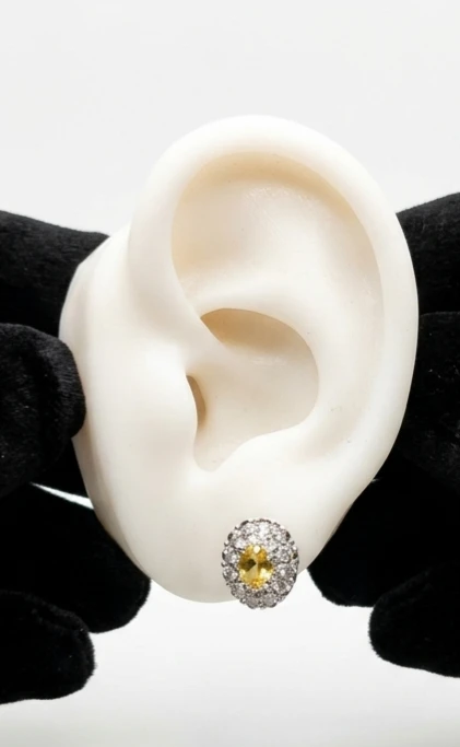 Citrine and Cz Oval Stud Earrings