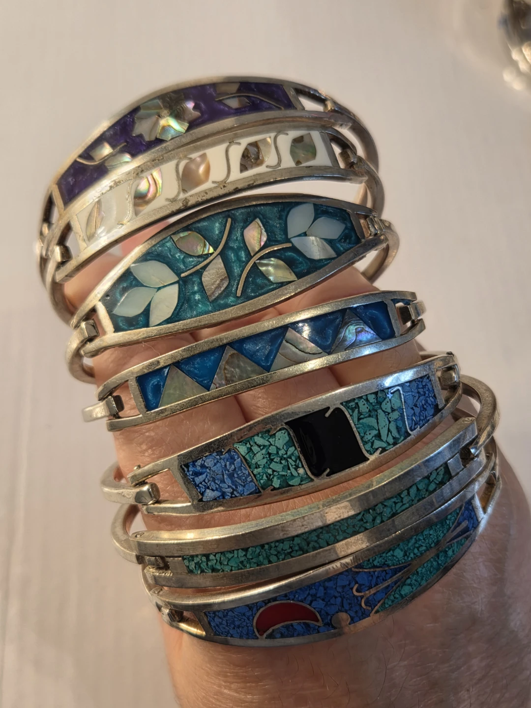 Set of 7  silver plated Inlaid Bracelets