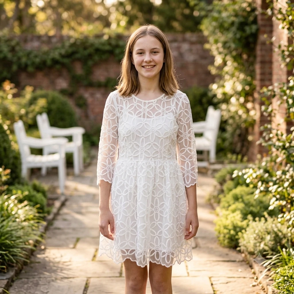 White Floral Lace Dress (Women's Size M) - Like New