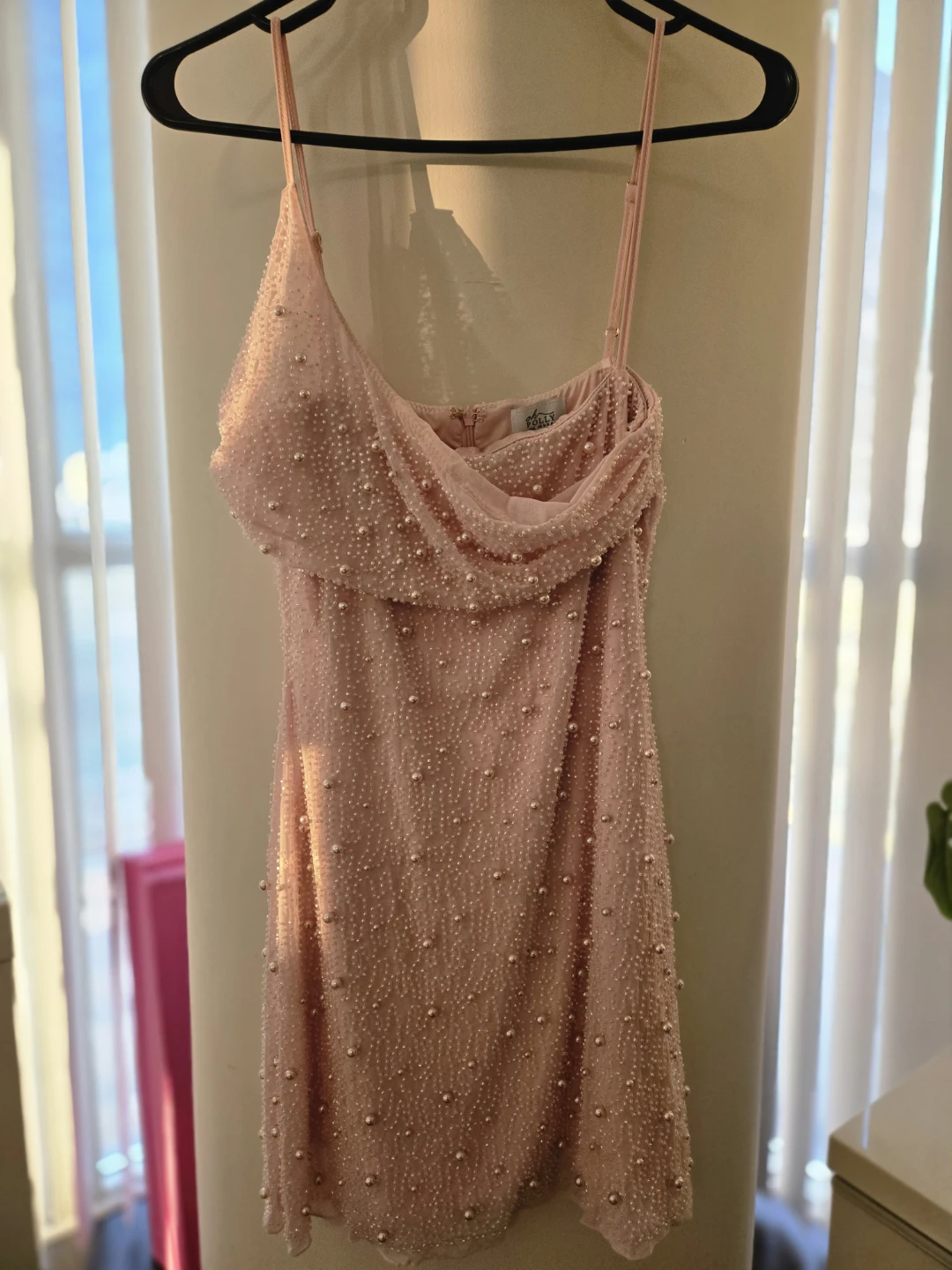 Oh Polly Pink Pearl Embellished Mini Dress