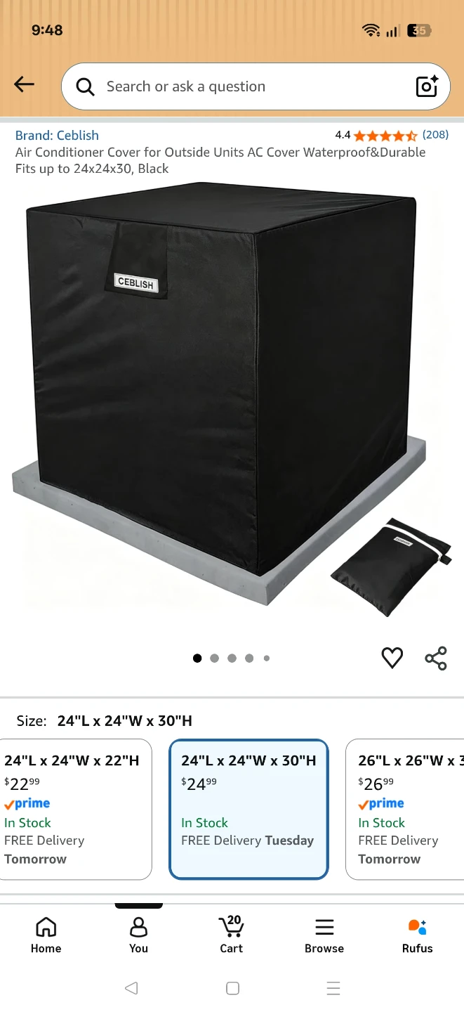 Air Conditioner Cover for Outside Units 24x24x30 (L, W, H)