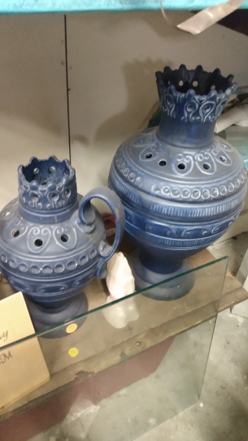 Set of two vintage blue ceramic vases