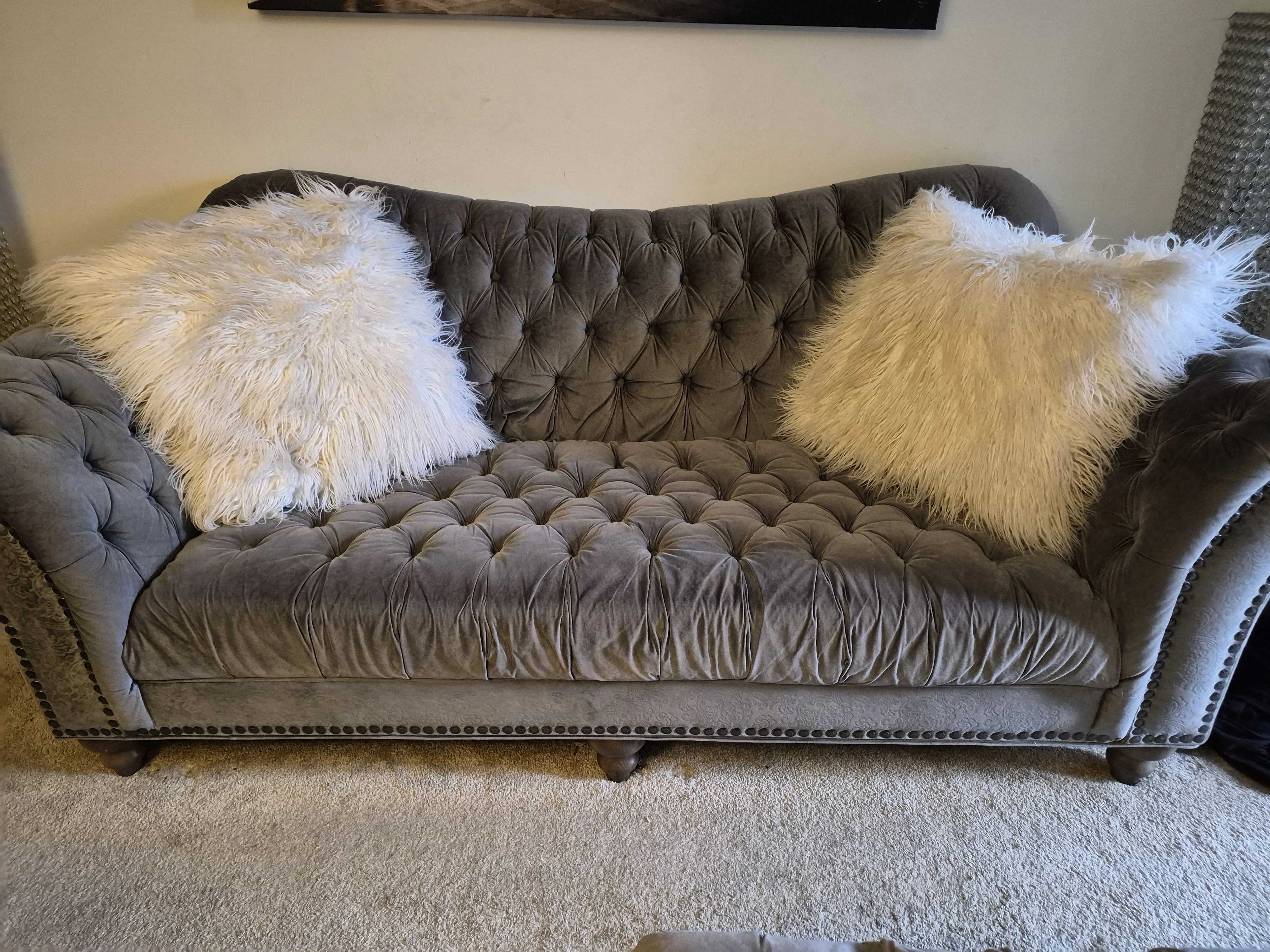 Tufted Grey Velvet Sofa