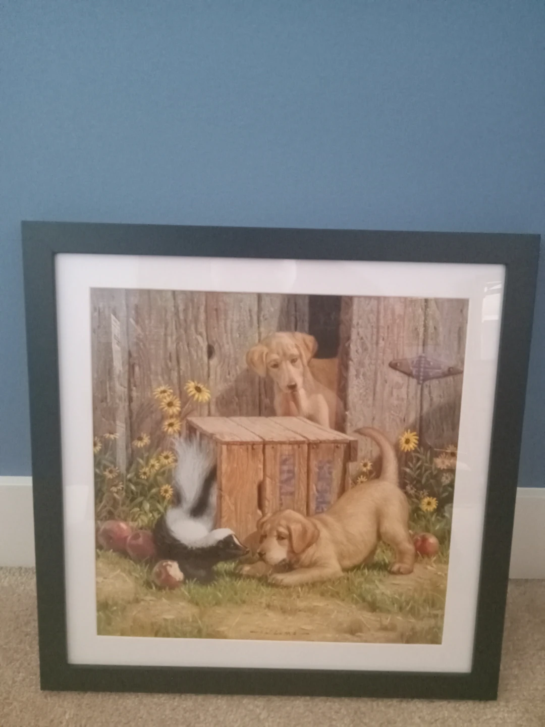 Framed Puppy and Skunk Wall Art