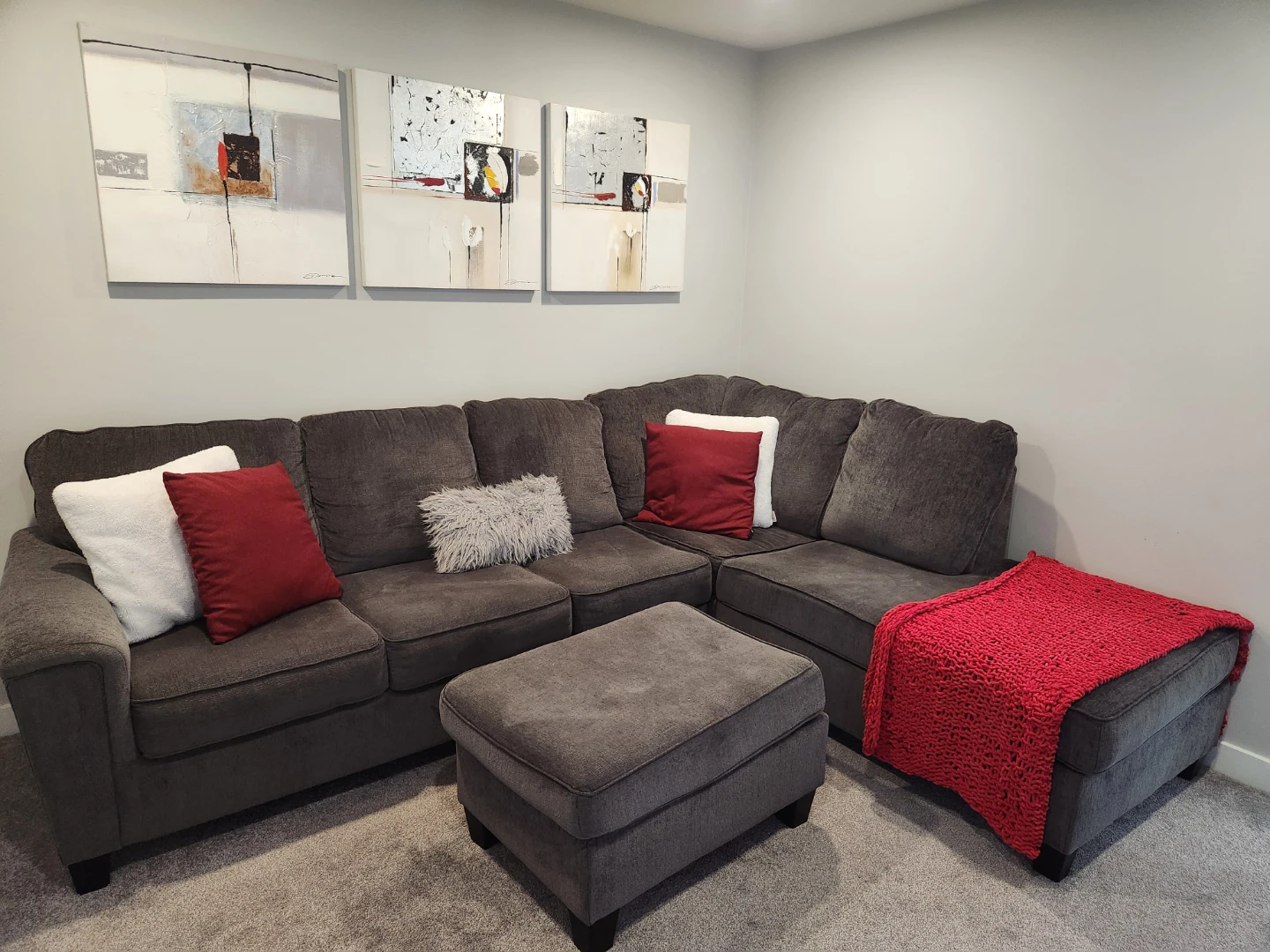 Dark Grey Sectional Sofa with Matching Ottoman - photo 2