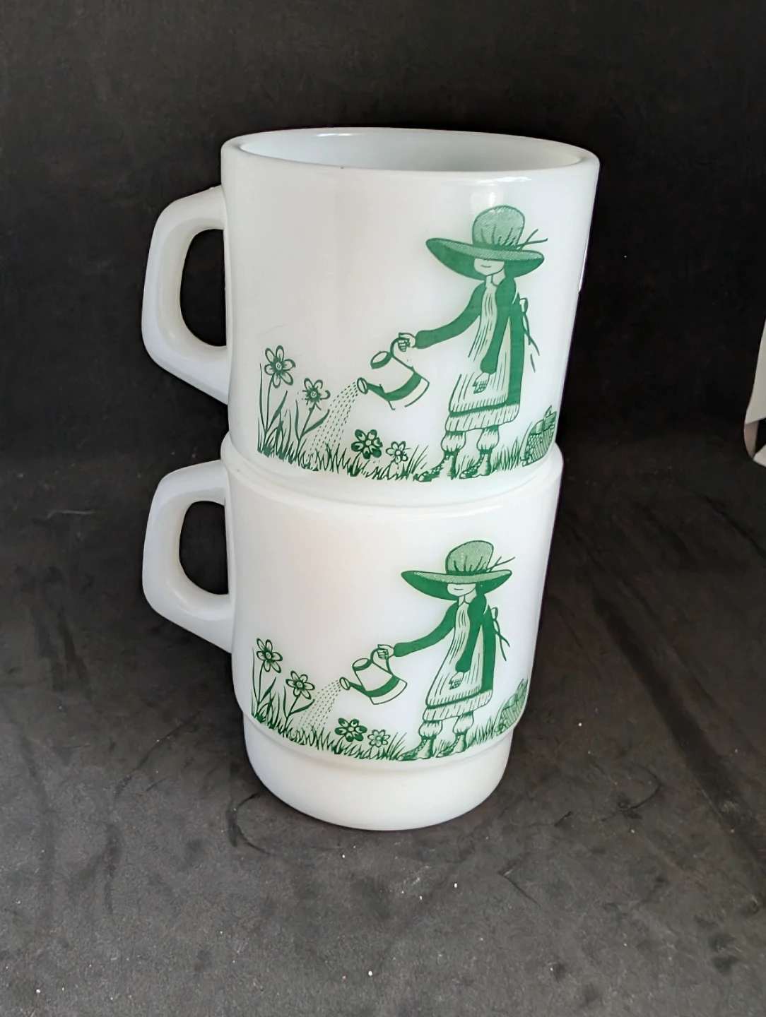 2 Vintage Fire-King Milk Glass Mugs