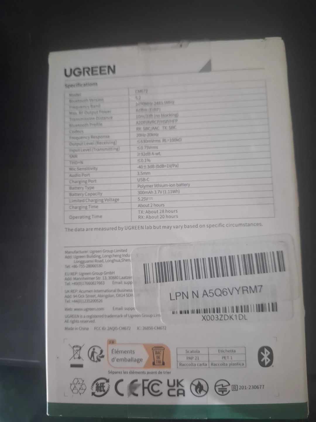 Ugreen Bluetooth 5.2 Audio Receiver/Transmitter - photo 2