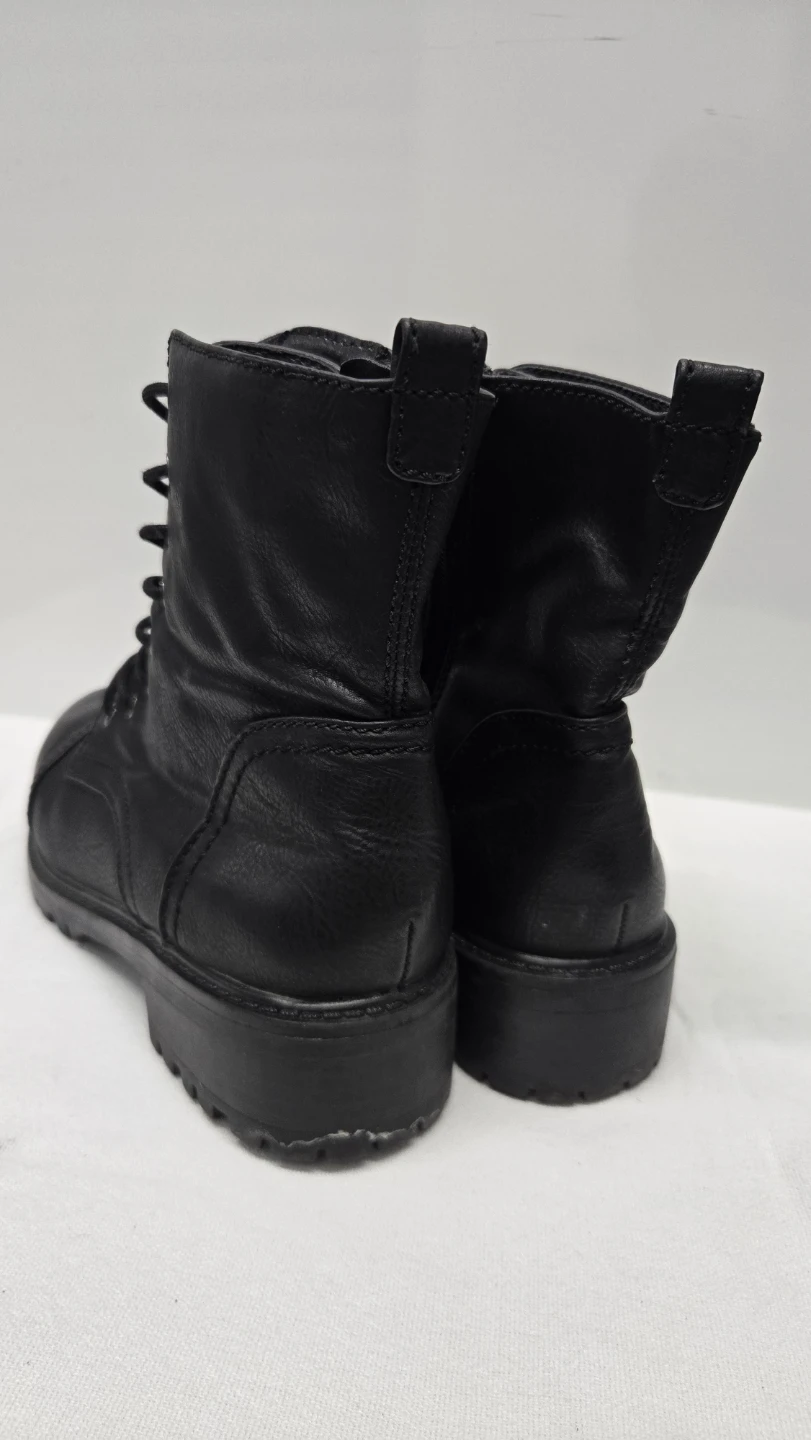 Men's Black Lace-Up Combat Boots Side Zip Ankle Round S. 9 - photo 4