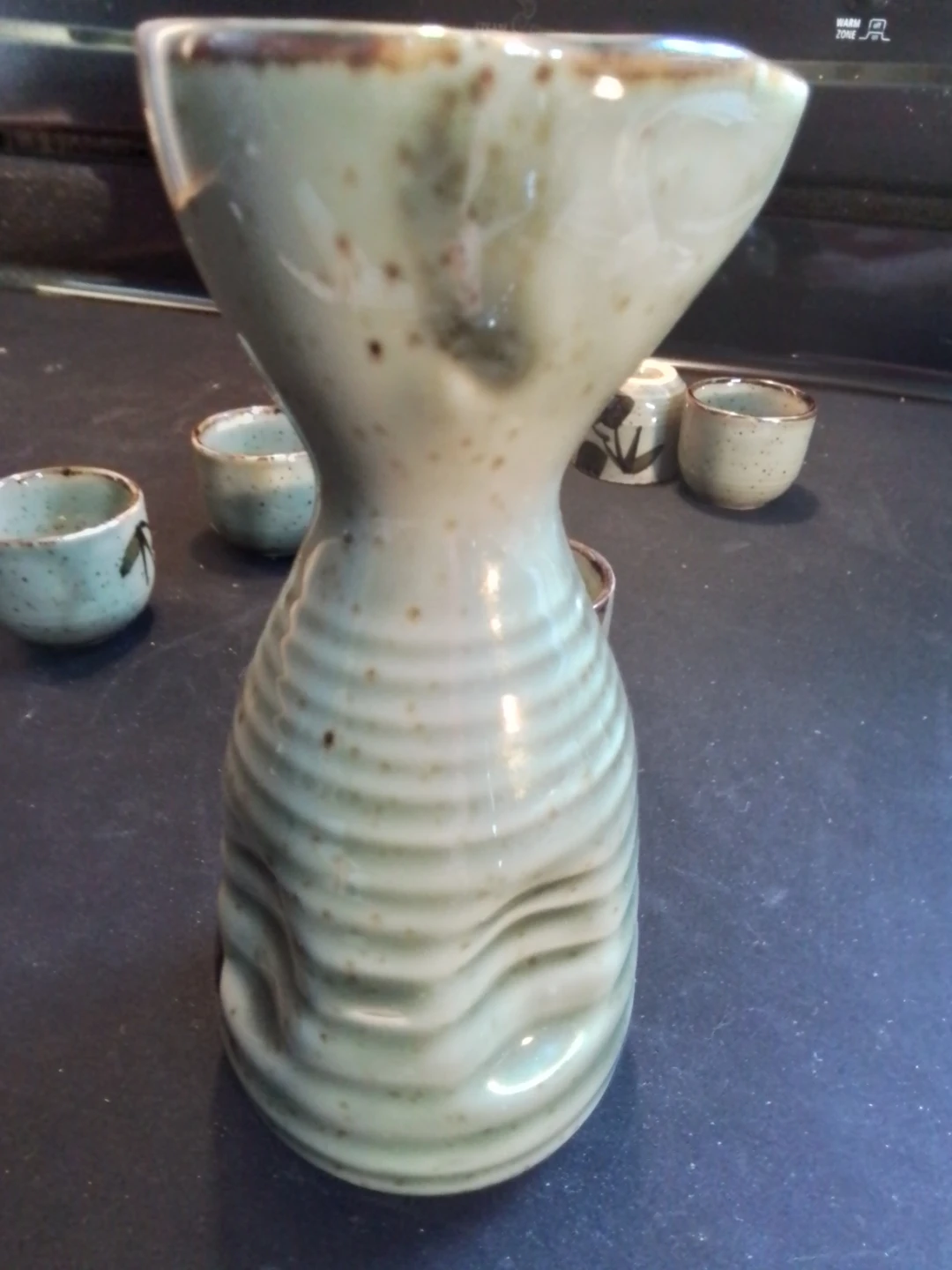 7-Piece Vintage Japanese Mino Ware Ceramic Sake Set - photo 4