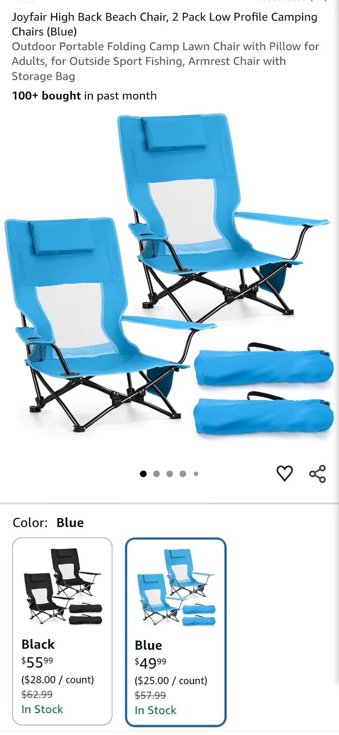 Joyfair High Back Beach Camping Chair, 2 Pack