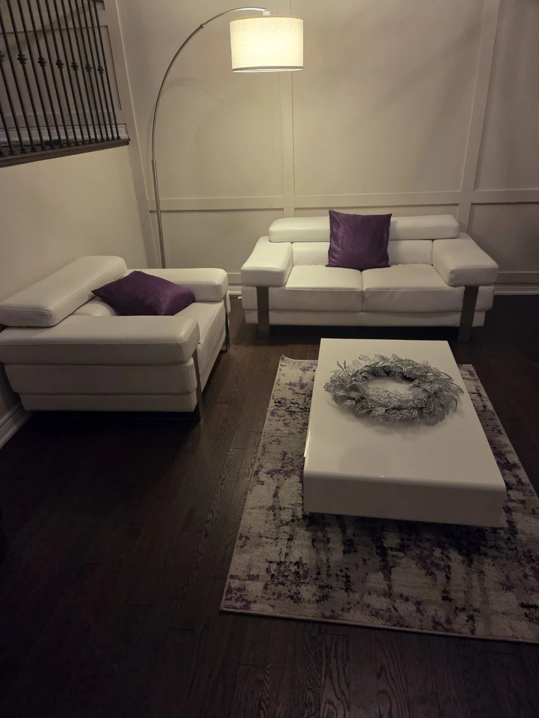 White Leather Sofa and Armchair Set