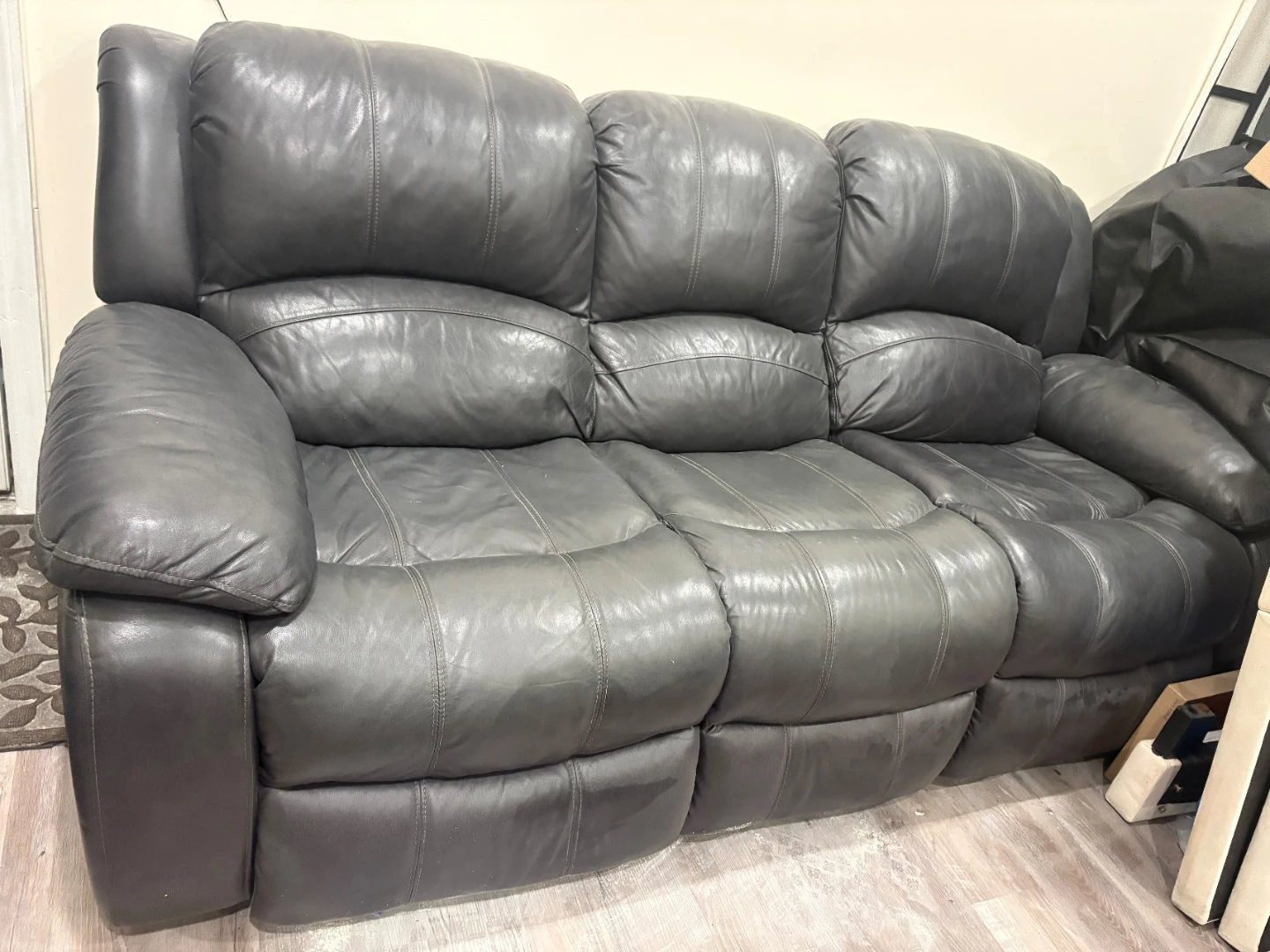 Black faux Leather Dual Recliner Sofa - 3 Seat - photo 2