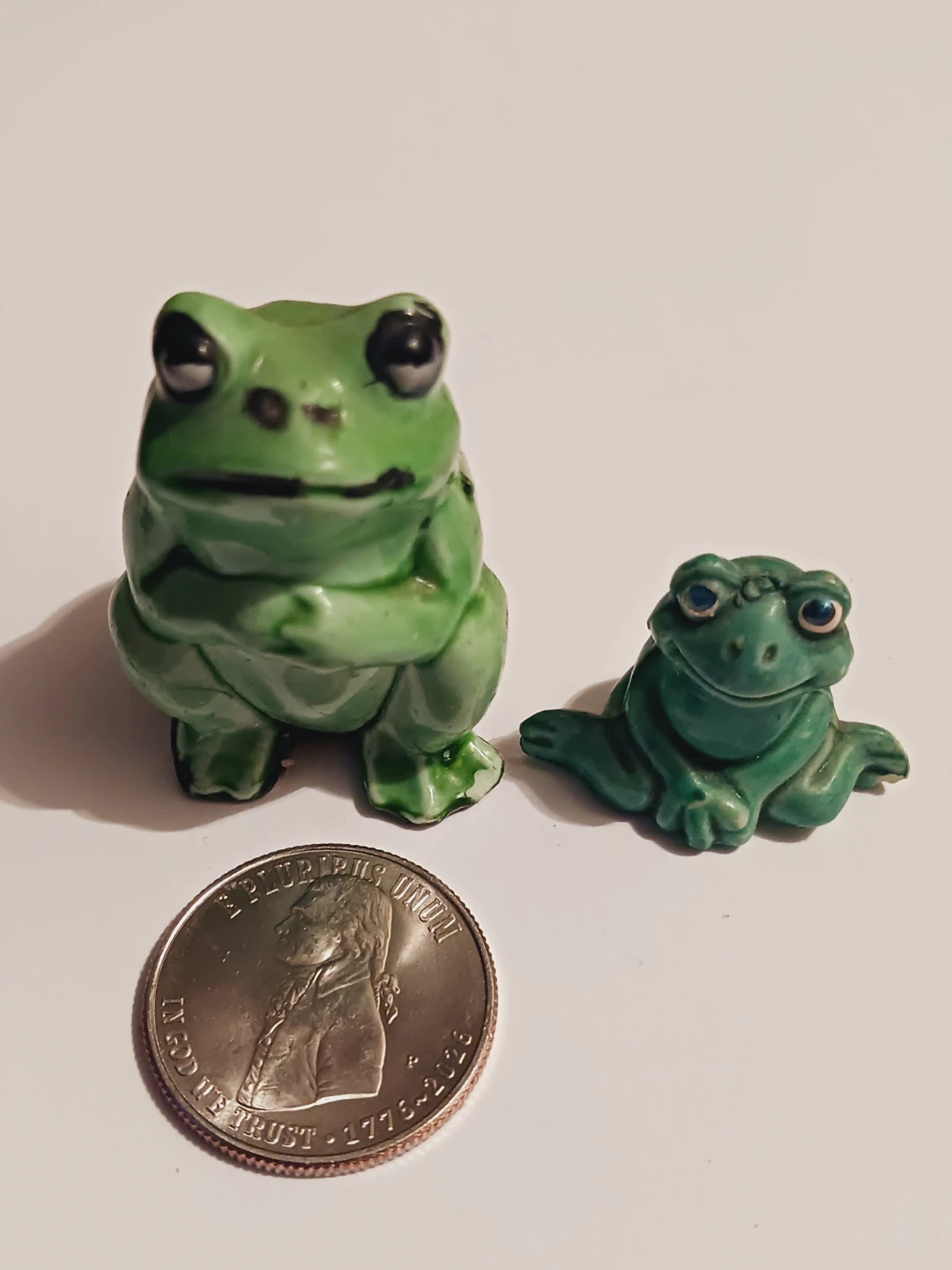 2 Cute Miniature Ceramic Frog Figurines Set